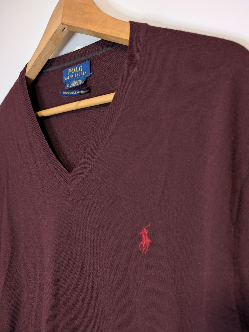 Polo by Ralph Lauren Men's XL Merino Wool V-Neck Sweater - Burgundy